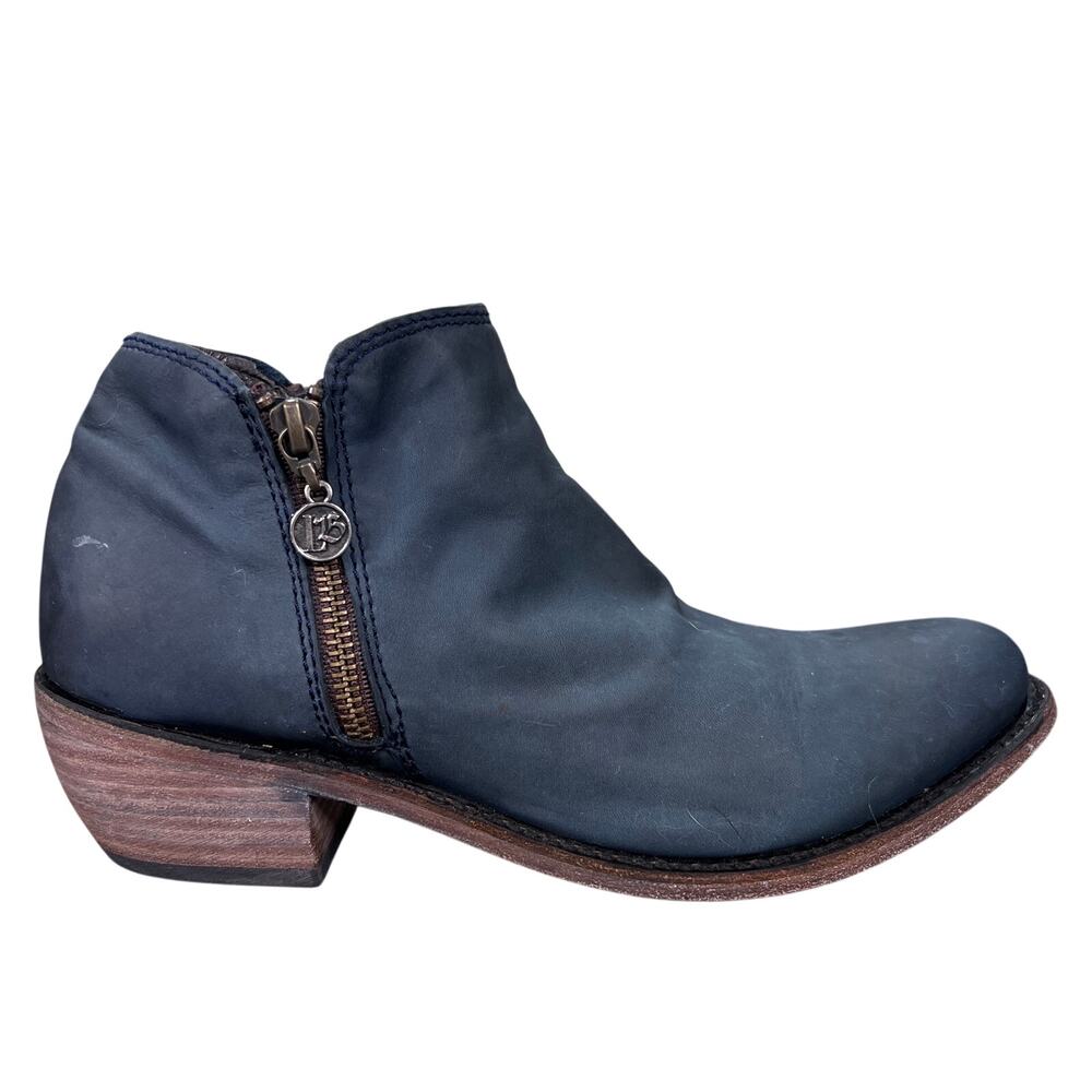 Liberty Black Blue Leather Double Zipper Ankle Boots Size 9